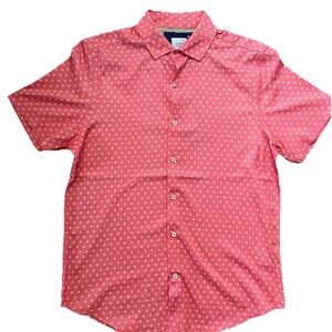 Men's Pink Short-Sleeve Button-Down Shirt with Micro Dot Print